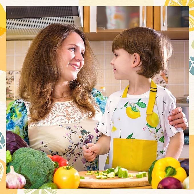 2 Pack Kids Apron, Cute Cooking Aprons, Waterproof Art Apron with Pockets, Toddler Painting Artist Apron Adjustable