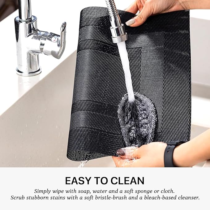LEXMORE PlaceMats Set of 12 Vinyl/Plastic Woven Place Mats for Kitchen Table Indoor/Outdoor Washable PlaceMat Wipeable Dining Table Mats(Black Cube)