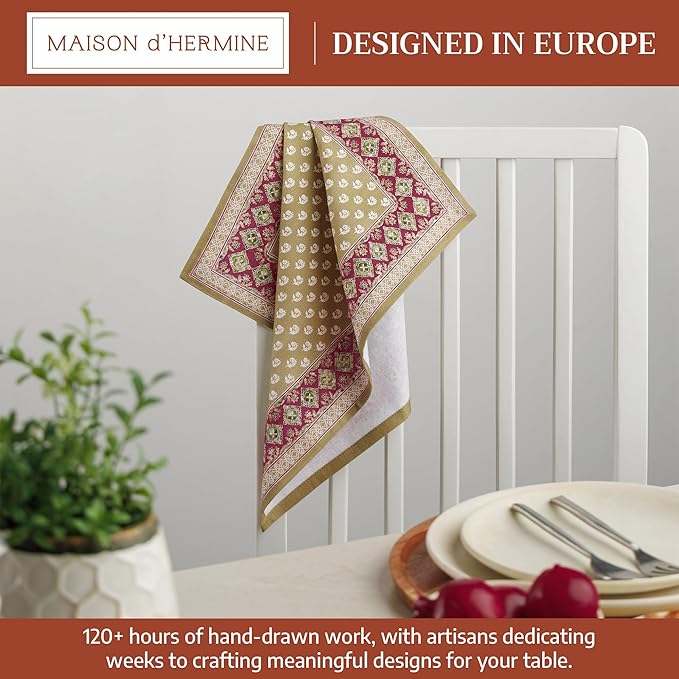Maison d' Hermine Cloth Napkins Set of 4 100% Cotton Everyday Reusable Square Napkins Cloth Washable Dinner Party Wedding Restaurant Gifts for Mothers Day Spring/Summer (Manosque, 18" x 18")