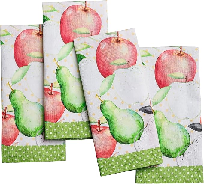 Maison d' Hermine Cloth Napkins Set of 4 100% Cotton Everyday Reusable Square Napkins Cloth Washable Dinner Party Wedding Restaurant Gifts for Mothers Day Spring/Summer (Apples & Pears, 18" x 18")