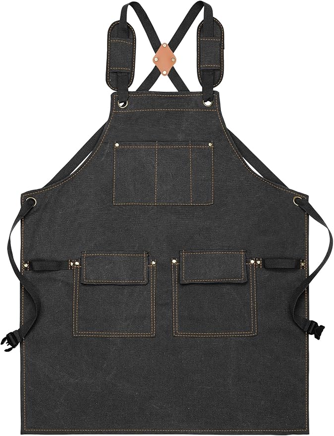 Nanxson Woodworking Apron for Men,Canvas Work Tool Apron Cross Back with Multi-Pockets Waterproof for Carpenter Woodworker