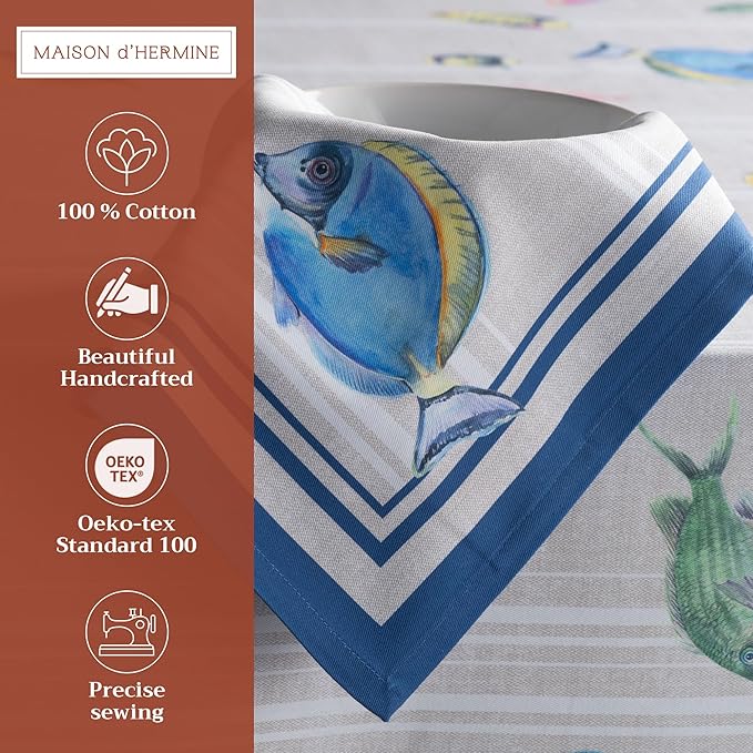 Maison d' Hermine Cloth Napkins Set of 4 100% Cotton Everyday Reusable Square Napkins Cloth Washable Dinner Party Wedding Restaurant Gifts for Mothers Day Spring/Summer (Poisson, 20" x 20")