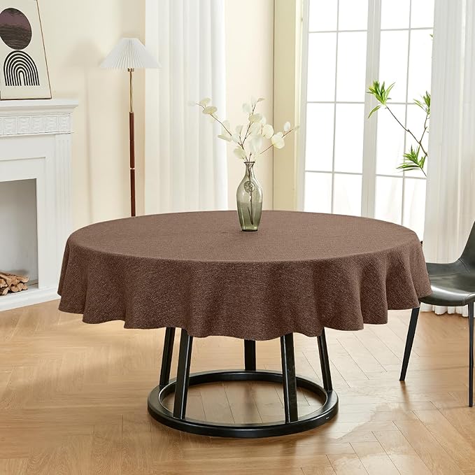 BALCONY & FALCON Round Tablecloth Washable Wrinkle Resistant and Water Proof Table Cloth Decorative Linen Fabric Tablecloths for Dining Party Kitchen Wedding and Outdoor Use(Brown, 70" Round)