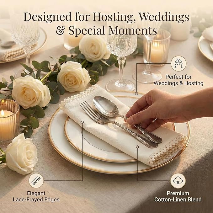 ACCENTHOME Cream Cloth Napkins Set of 12 18x18 inch Cotton Dinner Napkins - Washable Soft Premium Hotel Quality Reusable Napkins Perfect Table Napkins for Family Dinners, Weddings & Everyday Use
