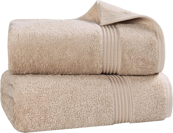 Superior Egyptian Cotton 2-Piece Bath Sheet Towel Set, Oversized Body Towels For Adults And Kids, Large Towel For Bath, Shower, Guest Bathroom, Spa, Gym, Resort, Essentials, Airbnb, Taupe