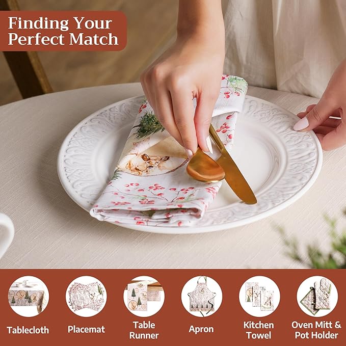 Maison d' Hermine Cloth Napkins Set of 4 100% Cotton for Thanksgiving Christmas Decorations Everyday Reusable Square Fall Napkins Cloth Washable Dinner Party (Mountain Life, 20"x20")