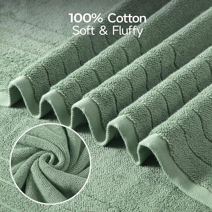 REDKISS Luxury Bath Towels Set of 4, 35x70 in, Highly Absorbent & Quick Dry, Super Soft Extra Large Premium Thick Cotton Green Bath Sheets for Shower, Hotel, Bathroom, Spa