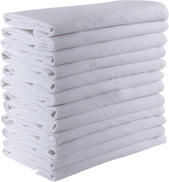 DG Collections Flour Sack Tea Towels13 Pack, 27 x 27 Ring Spun 100% Cotton Dish Cloths - for Cleaning and Drying - Highly Absorbent - White