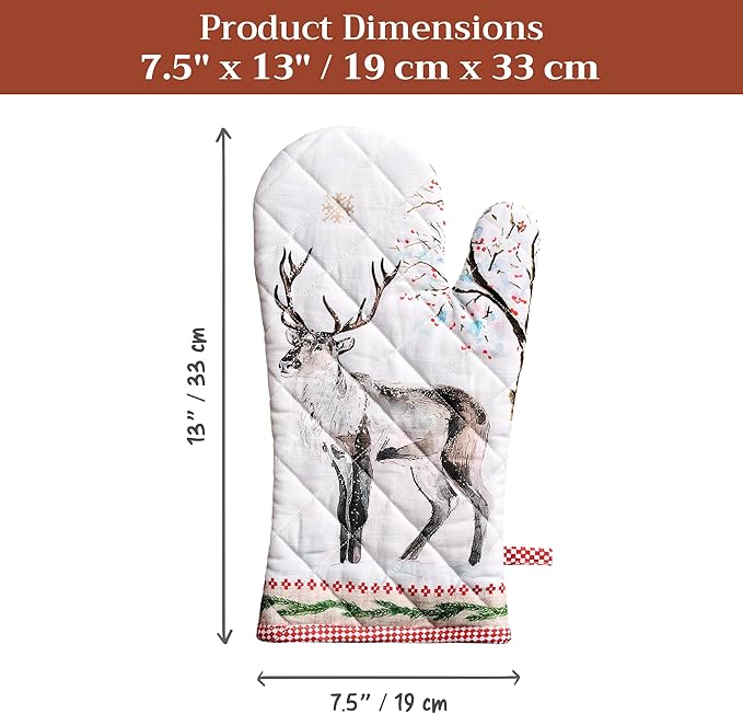 Maison d' Hermine Oven Gloves 100% Cotton Oven Mitt 7" x 13" with Loop Heat Resistant BBQ Cooking Gloves for Thanksgiving Christmas Decorations Baking Handling Hot Pans (Pack of 1, Rural Christmas)