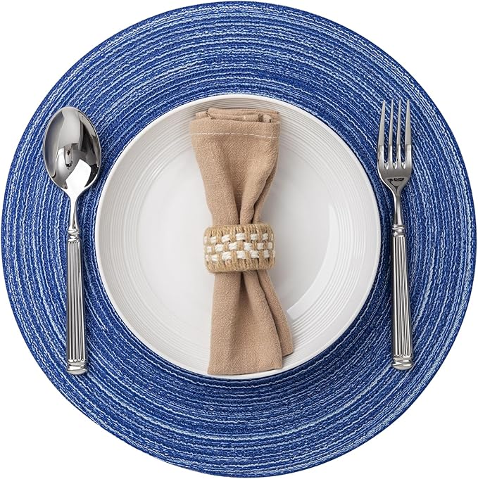 Round Placemats Set of 12 Woven Placemats Washable Braided Table Mats for Dining Table Heat Resistant Non-Slip Circle Place Mats(Royal Blue)