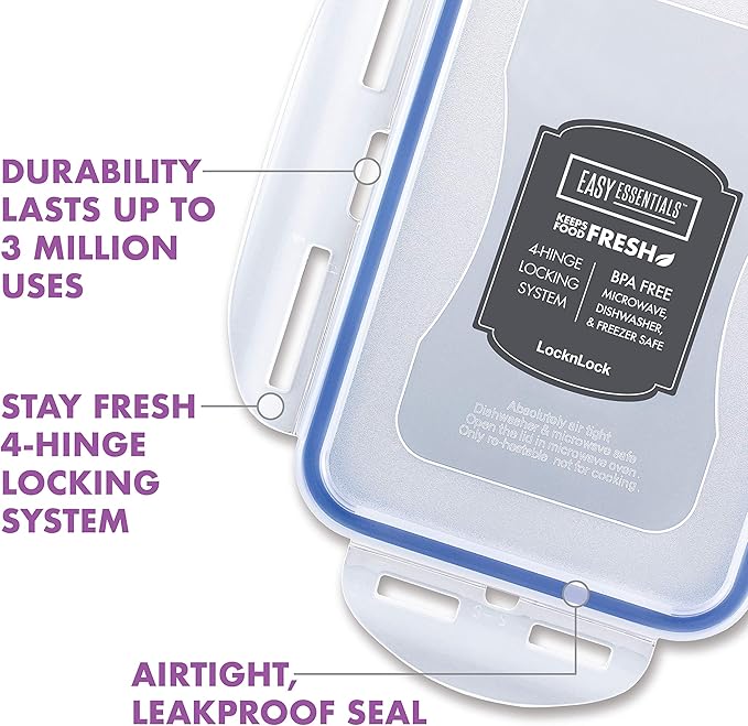 LocknLock Easy Essentials Food Storage lids/Airtight containers/Stackable, BPA Free, 6 Piece, Clear