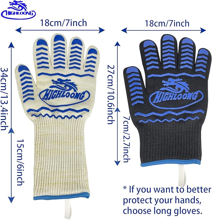 BBQ Grill Gloves Heat Resistant, 1472℉ Heat Resistance Fireproof Glove for Grilling Smoking Barbecue Oven Mitts Extreme Hot Proof Mittens for Kitchen Cooking Baking