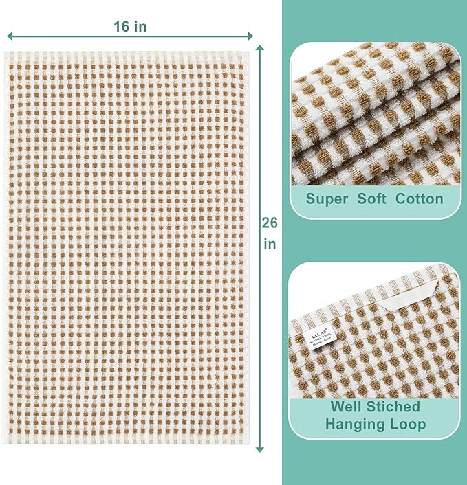 SALAS Cotton Dish Towels Cloths for Kitchen Drying Dishes, Lattice Terry Towels, Highly Absorbent Kitchen Cloths with Hanging Loop, 16‘’ x 26‘’,4 Packs, Beige