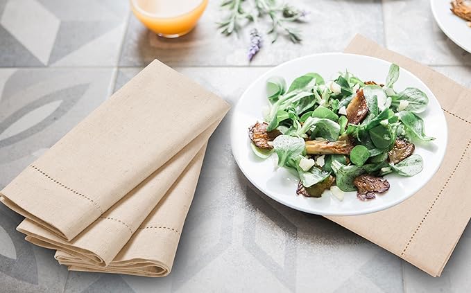 Lightnpro Flax Linen Napkins Set of 12 – Hemstitched Dinner Cloth Napkins, Washable and Reusable Natural Flax Napkins for Dining, Parties, Weddings, Holiday & Everyday Use – 18x18 Inch Natural Color