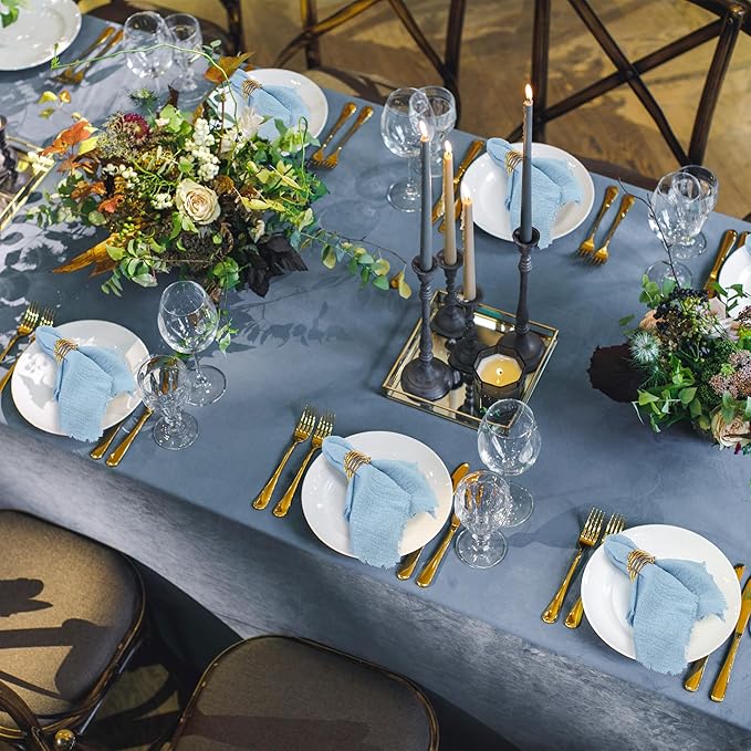 TURSTIN 12 Pieces Cotton Linen Cloth Napkin Handmade Cloth Napkin with Fringe 17 x 17 Inch Soft Cloth Dinner Wedding Napkin Square Rustic Fringe Table Napkin for Dinners, Parties, Weddings, Light Blue