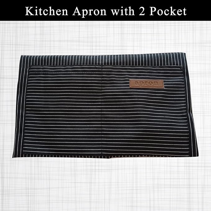 DILLMAN Kitchen Cooking Adjustable Aprons - Men Women Bib Soft Chef Stripes Apron with 2 Pockets