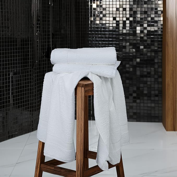 Commercial Bulk Pack of 12 Large Bath Towels – 100% Cotton Terry 24" x 50" – Ideal for Hotels, Salons, Gyms, Spas & Institutional Use – White