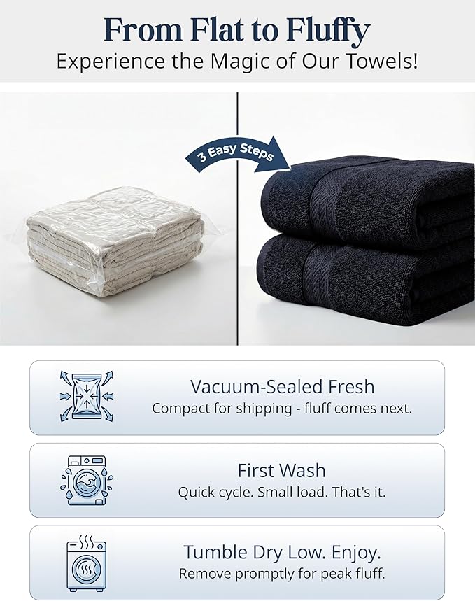 Lane Linen Bathroom Towels Sets - 24 PCs - 100% Durable Cotton Towels - Absorbent & Quick Drying - 4 Bath, 4 Fingertip, 6 Hand Towel, 8 Washcloth, 2 Bath Sheet - Housewarming Essentials - Black Towels