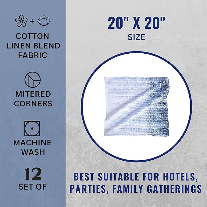 FINGERCRAFT Cloth Napkins, Set of 12 Cotton Linen Blend Printed Dinner Napkins Cloth Mitered Corner Perfect for Parties Dinners Weddings Cocktail Christmas Easter 20x20 Blue Ombre