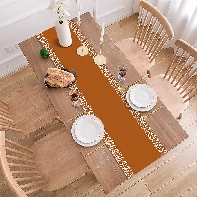 Mexican Cielito Lindo Table Runner Baby Shower Decoration Talavera Fiesta Mexicanos Dining Room Home Kitchen Table Decor (Terracotta, 13" x 72")