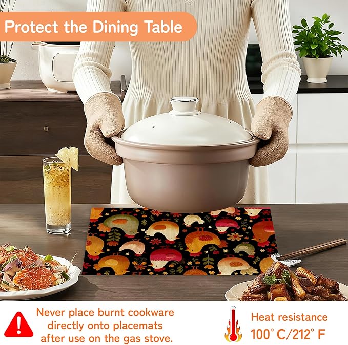 Cute Roosters Table Mats Set of 6,Chickens Non-Slip Washable Placemats for Restaurant Home Kitchen Dinner Table 12x18Inch