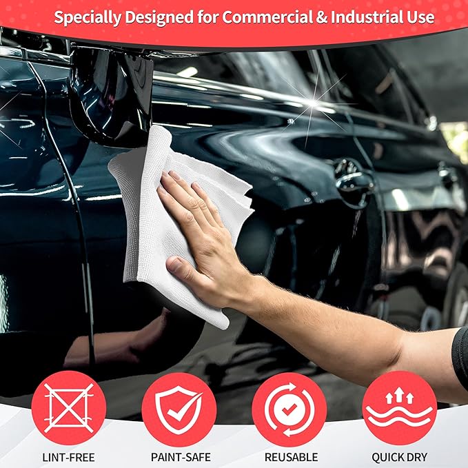 White Microfiber Cleaning Cloths, 100 Pack Shop Towels Rags, Bulk Absorbent Lint-Free Detailing Cleaning Rags Microfiber Towels for Car Mechanic Automotive Garage Housekeeping, 11.5"*11.5"