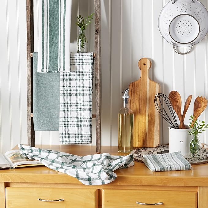 DII Assorted Woven, Kitchen Dishtowel Set, 18x28, Dark Green, 5 Piece