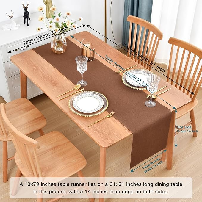 Farmhouse Rustic Table Runner Brown Faux Linen Table Runners Water Resistant Table Runner 72 inches Long for Living Room Dresser Bedroom Kitchen Dining Party 13x72 Inch