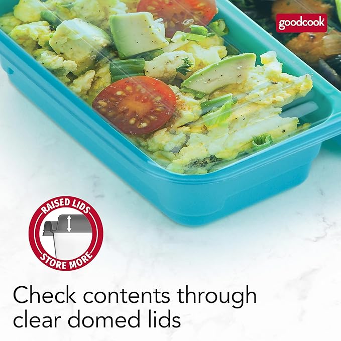 GoodCook Food Storage Containers for Meal Prep Rectangle Two Compartments & Made without BPA, 60-Piece Set, Teal
