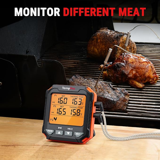TempPro TP717 Digital Meat Thermometer, Backlit Grill Thermometer Meat Thermometer Oven Safe with 2 Meat Probes, Food Thermometer for Cooking with Temp Alert for Smoker, BBQ(Previously ThermoPro)