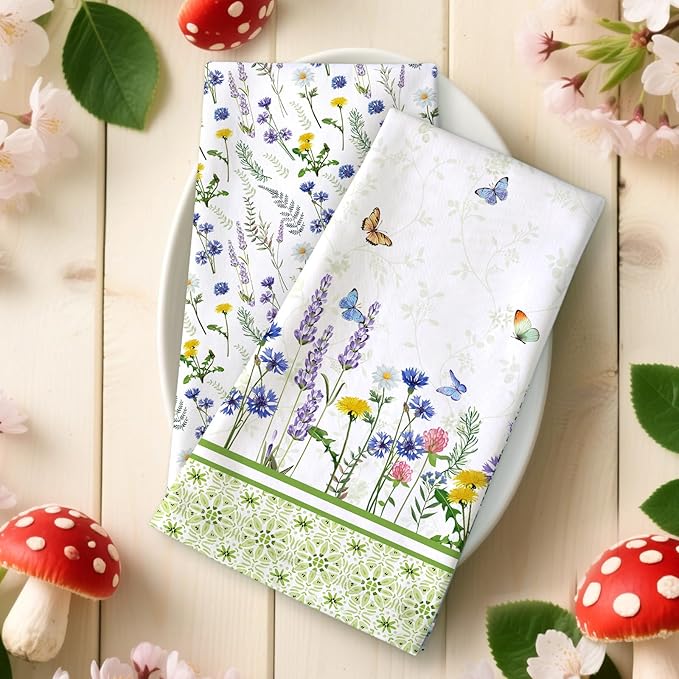Wildflower Tea Towels, Cotton Kitchen Towel 18.9 × 27.5 inch, Quick Drying Dish Cloth for Party Anniversary Holiday Decoration, Housewarming Gifts for Mom