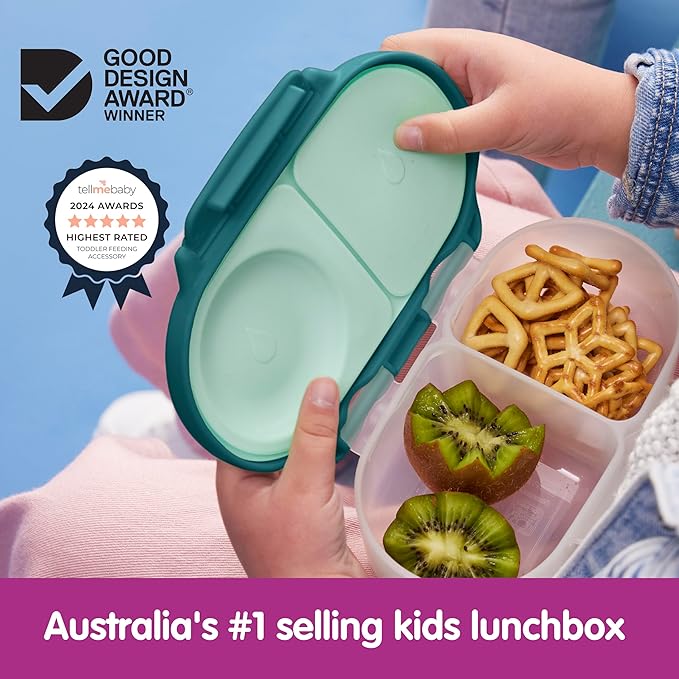 b.box Snack Box - Leakproof Mini Bento Box for Kids & Toddlers, 2 Compartment Snack Containers for Kids, Lunch Containers, Dishwasher Safe, BPA Free, PFAS Free, Ages 4m+, 1 3/4 Cup - Emerald Forest