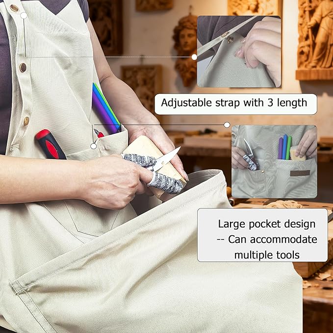 Wood Carving Apron with Chip Catcher, Canvas Woodworking Carving Apron with Large Pouch for Catching Wood Chips, Adjustable Straps, for Woodworkers, Gift for Men