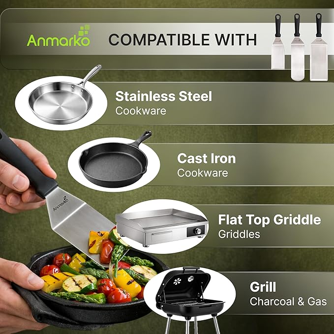 Metal Spatula Griddle Accessories Set - Griddle Scraper Flat Spatula Pancake Flipper Hamburger Turner - Metal Utensil great for BBQ Grill Flat Top Cast Iron Griddle - Commercial Grade