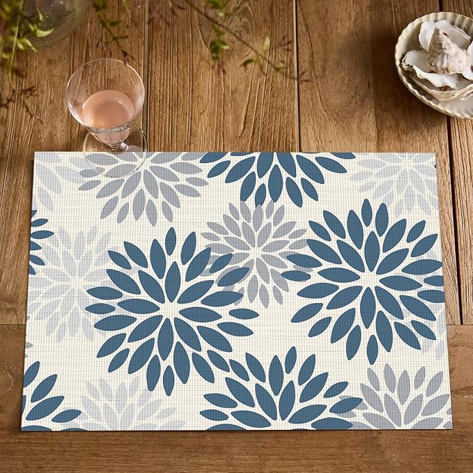 Artoid Mode Floral Vinyl Plistic Placemats Set of 6, Washable Heat Resistant Non-Slip Woven Plastic PVC Place Mats for Farmhouse Holiday Party Kitchen Dining Decor