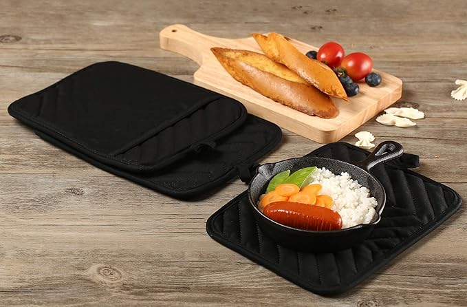 Oven Pot Holder with Pocket Cotton Heat Resistant Coaster Potholder Kitchen Hot Pad Oven Mitts for Cooking Square 7"x9"Set of 5 (Black)