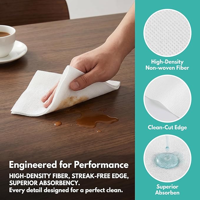 Disposable Dish Cloth and Cleaning Handi Wipes, 100ct, Multi-Use Rags for Kitchen, Bathroom and Windows, White