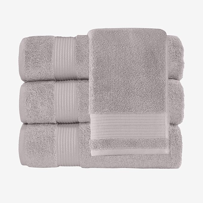 Classic Turkish Towels CTT - Premium 4 Piece Bath Towel Set, Made with 100% Turkish Cotton, Quick Drying, Highly Absorbent & Comfy Towels for Spa & Hotel | 30"x54" (Light Grey)
