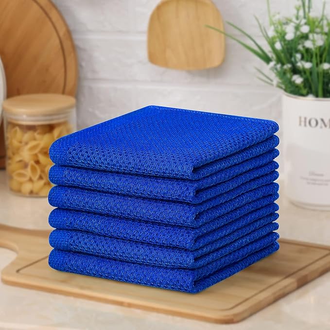 Kitinjoy 100% Cotton Kitchen Dish Cloths (12 X 12 Inches, Blueberry), 6 Pack Waffle Weave Ultra Soft Absorbent Dish Towels for Drying Dishes Quick Drying Kitchen Towels Dish Rags