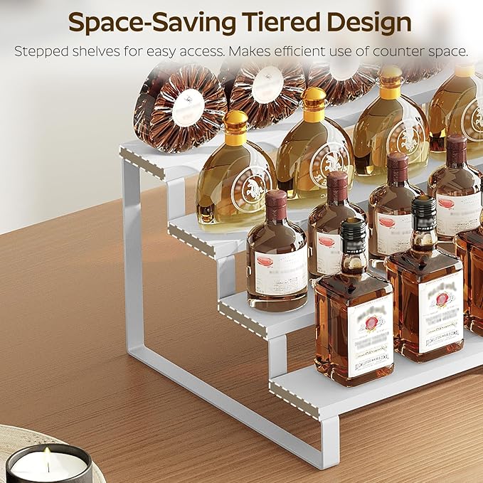 YATINEY Spice Rack, Wooden Display Riser Stand, Set of 2, Perfume Organizer, Vanity Display Stand, Tiered Countertop Organizers, Space Saving, for Kitchen Spices, Syrup, Coffee Mugs, White SR04L2WW
