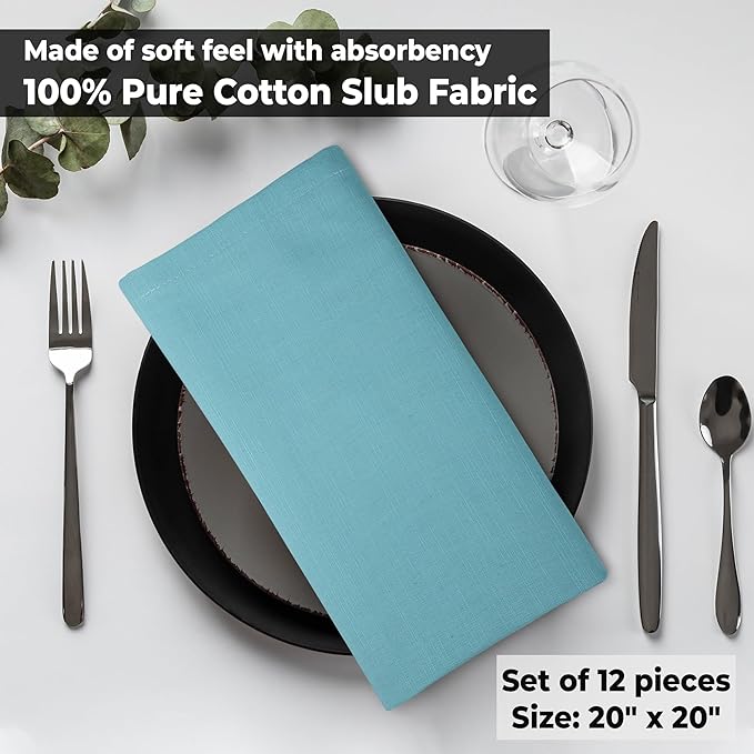 Urban Villa Cloth Napkins Aqua Dinner Napkins Set of 12 (20X20) 100% Cotton Absorbent Washable Durable Reusable Cloth Napkins Ideal for Easter Decorations Hotel Collection Farmhouse Parties Napkins