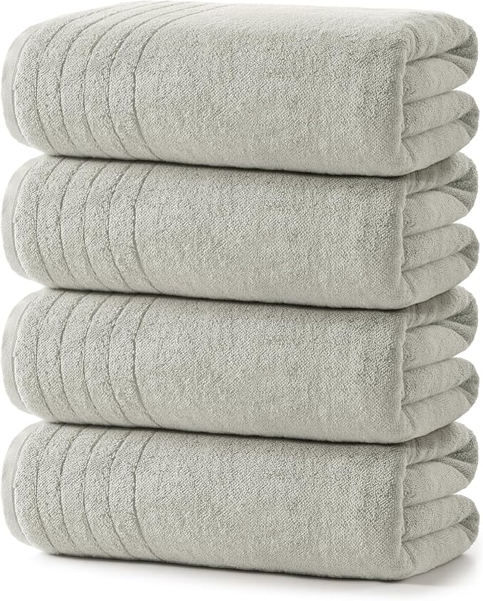 REDKISS Luxury Bath Towels Set of 4, 35x70 in, Highly Absorbent & Quick Dry, Super Soft Extra Large Premium Thick Cotton Light Gray Bath Sheets for Shower, Hotel, Bathroom, Spa