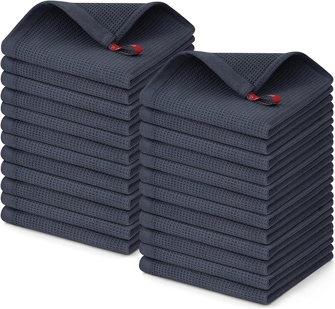 Homaxy 100% Cotton Waffle Weave Dish Cloths - 24 Pack Soft and Absorbent Dish Towels - 12 x 12 Inches Quick Dry Dish Rags - Dark Grey