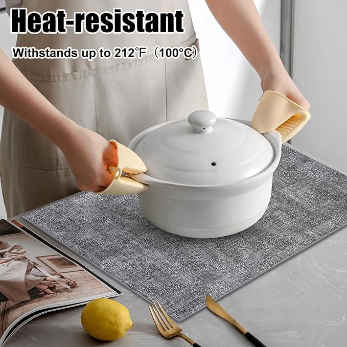 Homaxy Faux Leather Heat Resistant Placemats for Dining Table Set of 8, Waterproof Wipeable Washable PU Table Mats, Easy to Clean Anti-Slip Place Mats, 11.8" x 17", Black & White