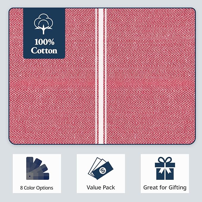 LANE LINEN Kitchen Towels Set - 100% Pure Cotton Dish Towels for Kitchen, Super Absorbent Kitchen Hand Towel, Tea Towels, Soft & Durable Dish Cloths, Pack of 6 – 14”x25”, Red