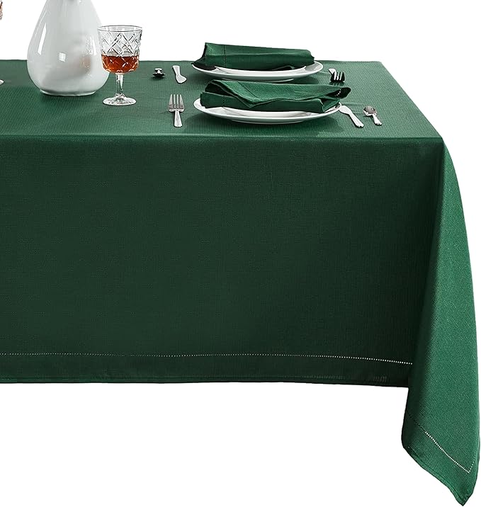 Elrene Home Fashions Alison Eyelet Border Design Wrinkle Resistant Fabric Tablecloth, 52"x52" Square, Forest