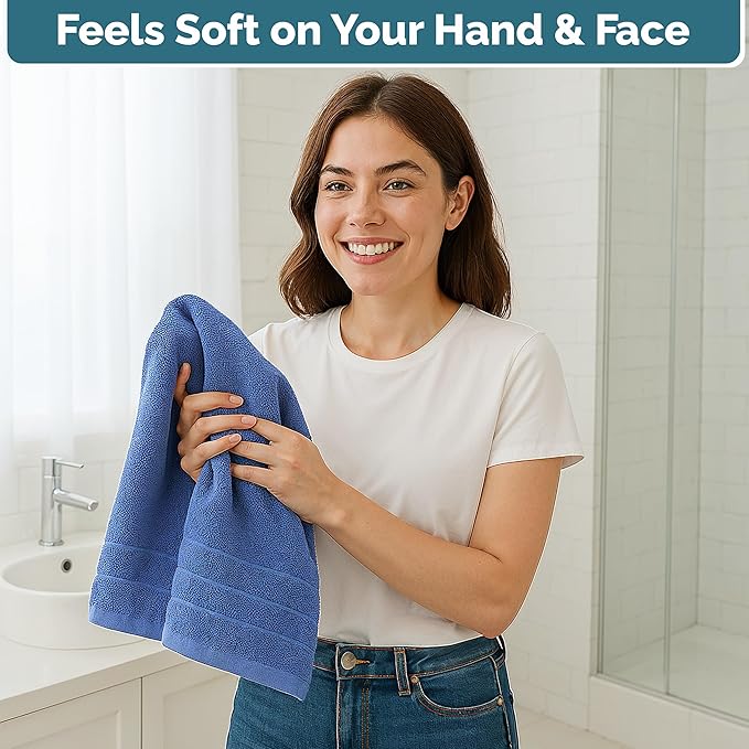 CASA PLATINO Bath Hand Towels for Bathroom - Pack of 4 (16"x28"), 100% Cotton Hand Towel - Soft, Durable, Quick Dry & Highly Absorbent - Hotel Quality Face Towels for Salons & Home Use - Cerulean Blue