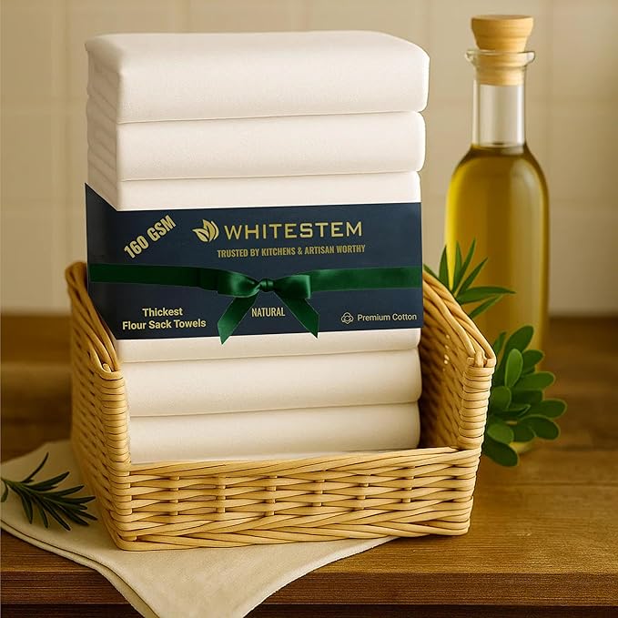 Flour Sack Towels 28” x 28” – Pack of 6 Cotton Kitchen Towels, Dish Towels and Tea Towels for Embroidery, Thick Absorbent for Baking & Bread Proofing - Natural