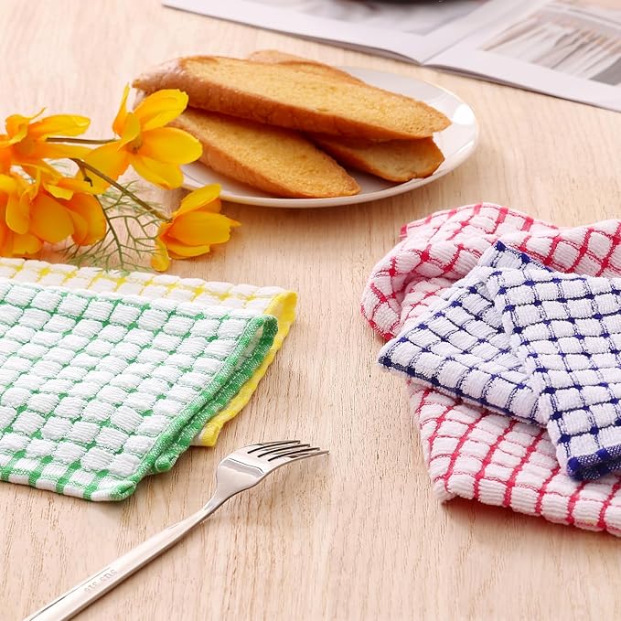 Kitinjoy Cotton 6 Pack Terry Kitchen Towels, 16 x 25 Inches Super Soft and Absorbent Dish Towels, Quick Drying Hand Towels for Kitchen Drying, Multiple Colour