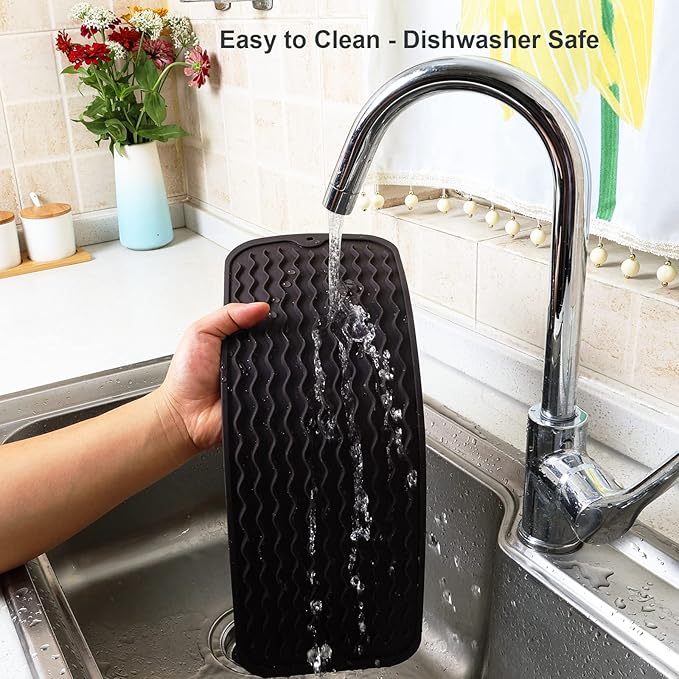 ZLR Silicone Sponge Holder & Sink Caddy Tray (6" x 17") - Narrow Dish Drying Mat for Kitchen Counter - Waterproof Soap Dispenser Organizer, Non-Slip Bathroom Vanity Tray (Coffee)
